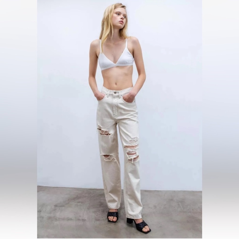 BDG Jeans Tan Cream High Rise Baggy Ripped Jeans 34